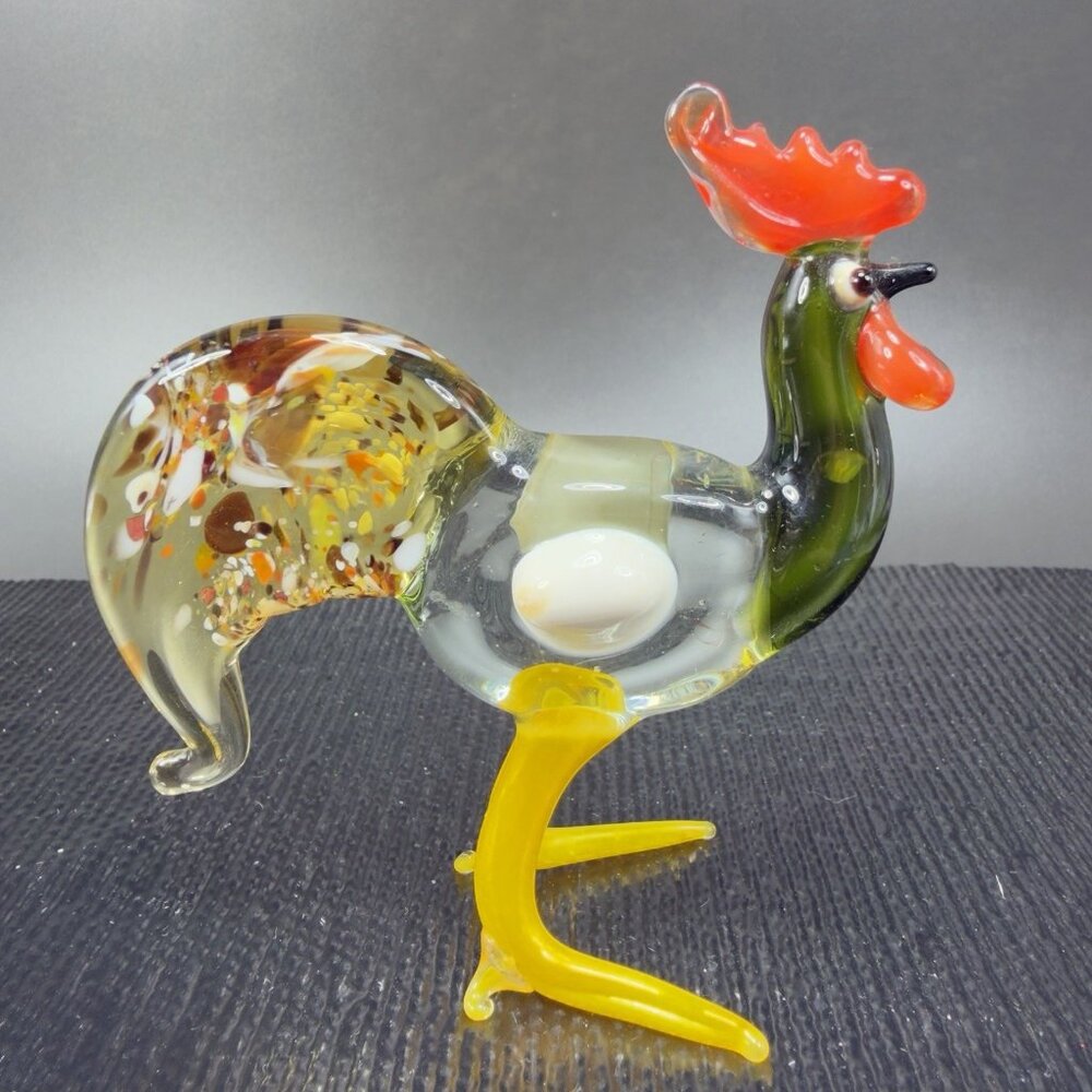 Vintage Italian Art Glass Rooster Chicken Bird Blown Glass‎ Small Figurine Italy